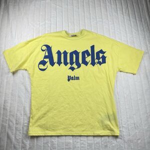 Palm Angels Logo Graphic T-Shirt Mens L Yellow Crewneck Luxury Street Made Italy
